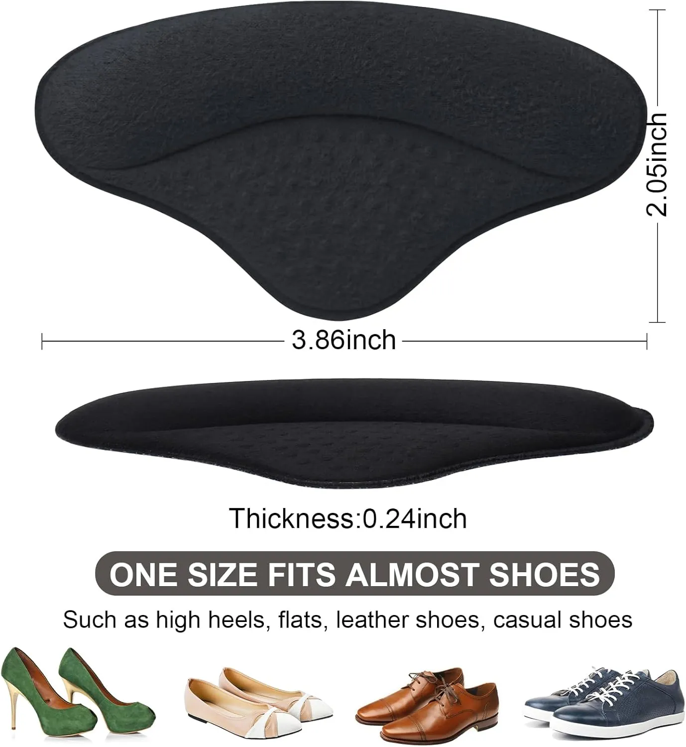 6 Pairs Heel Cushions Inserts for Loose Shoes, Heel Pads Grips Liner Snugs, Filler Improved Shoe Fit and Comfort, Prevent Too Big Shoes from Slipping,Heel Pains frictions and Blisters (Black)