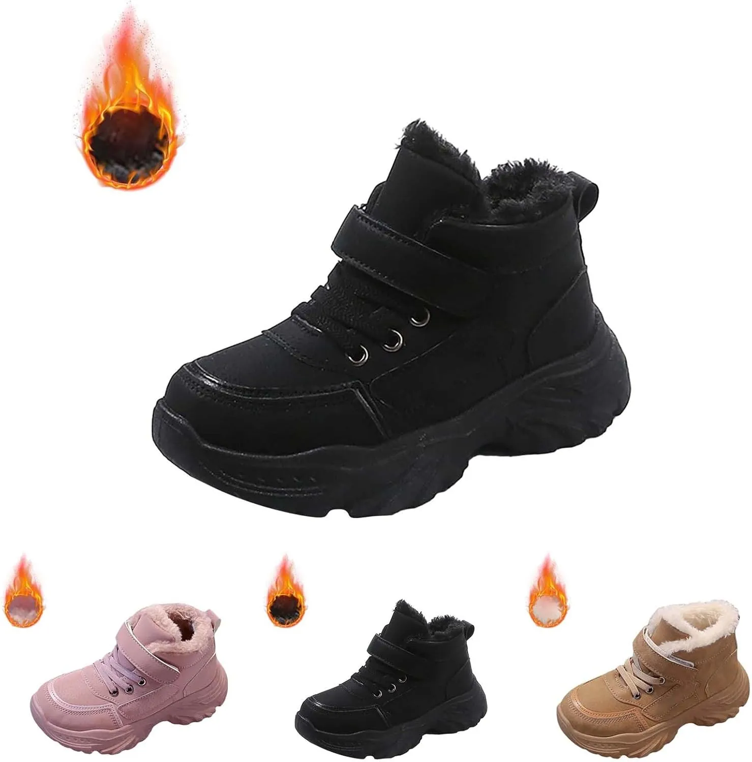 Boys Girls Plush Ankle Boots Winter Slip On Warm  Lined Snow Booties Lightweight Water-Proof Sport Shoes