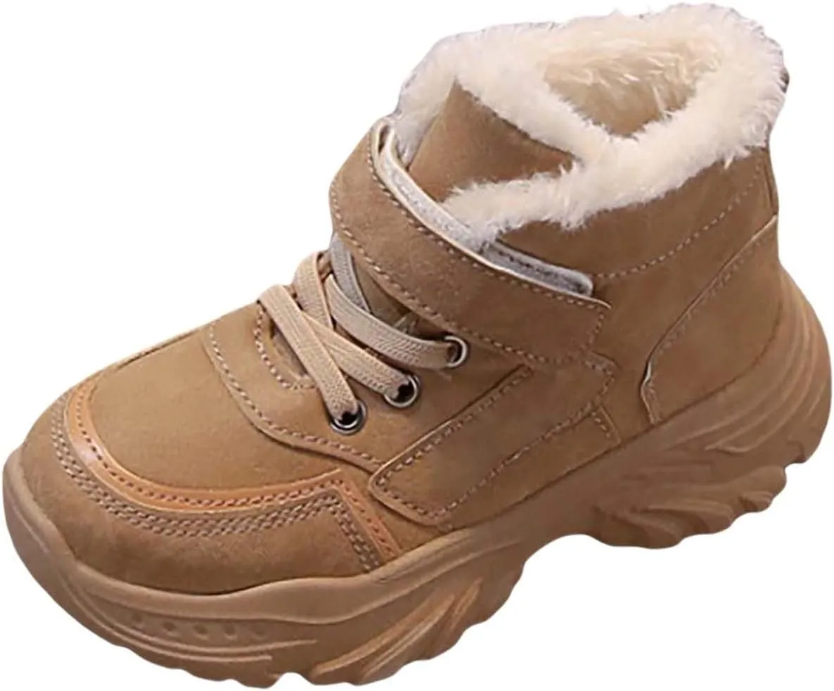 Boys Girls Plush Ankle Boots Winter Slip On Warm  Lined Snow Booties Lightweight Water-Proof Sport Shoes