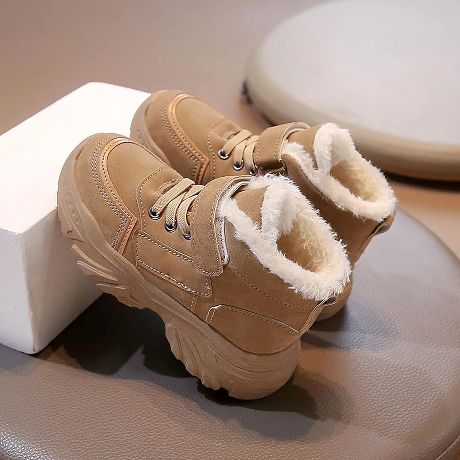 Boys Girls Plush Ankle Boots Winter Slip On Warm  Lined Snow Booties Lightweight Water-Proof Sport Shoes