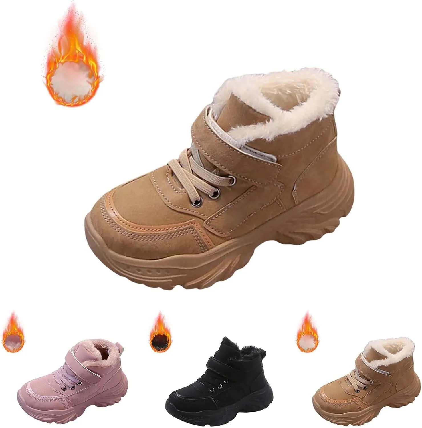 Boys Girls Plush Ankle Boots Winter Slip On Warm  Lined Snow Booties Lightweight Water-Proof Sport Shoes