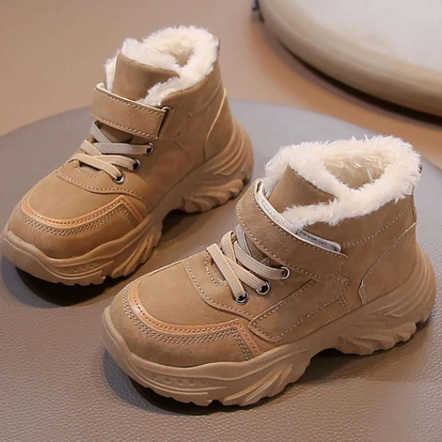 Boys Girls Plush Ankle Boots Winter Slip On Warm  Lined Snow Booties Lightweight Water-Proof Sport Shoes