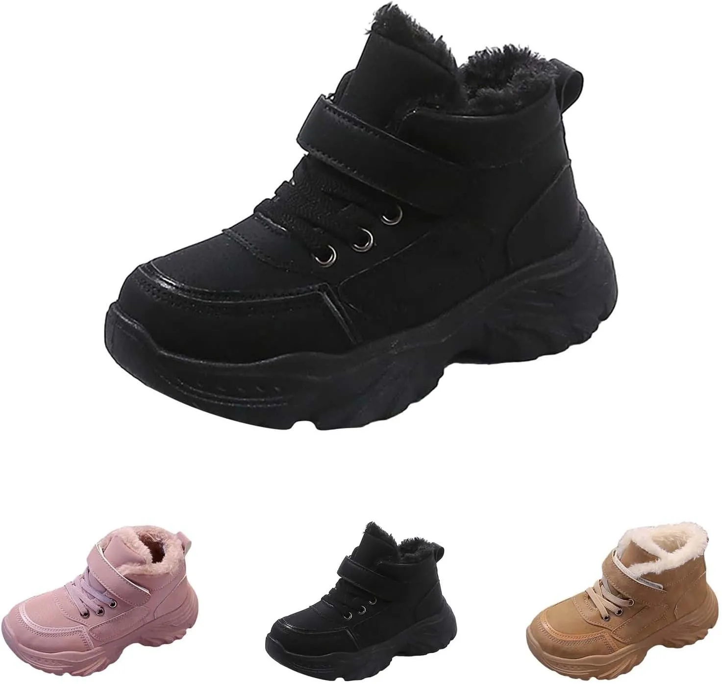 Boys Girls Plush Ankle Boots Winter Slip On Warm  Lined Snow Booties Lightweight Water-Proof Sport Shoes