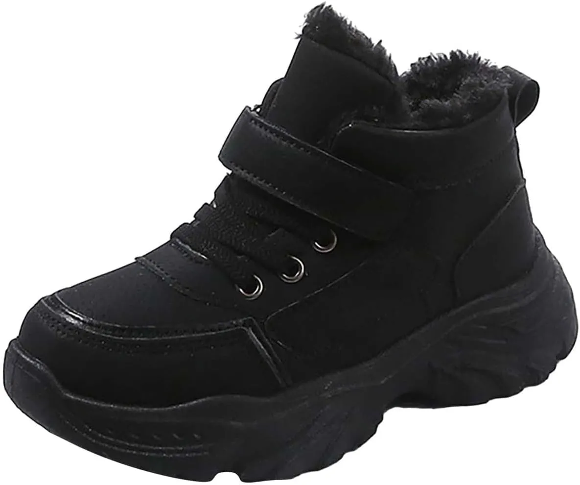 Boys Girls Plush Ankle Boots Winter Slip On Warm  Lined Snow Booties Lightweight Water-Proof Sport Shoes