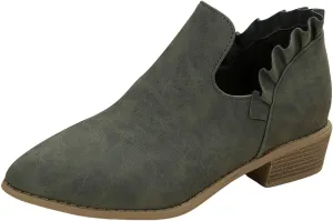 Cathalem Ankle Boots for Women, Womens Fall Cutout Booties Low Heels Stacked Ruffle Slip On Dress Short Boots Shoes