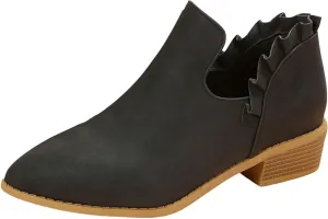 Cathalem Ankle Boots for Women, Womens Fall Cutout Booties Low Heels Stacked Ruffle Slip On Dress Short Boots Shoes