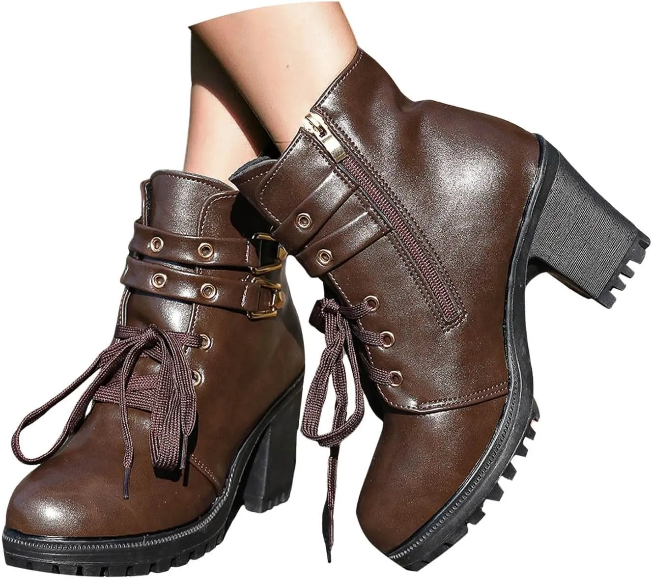 Cathalem Booties for Women Ankle Booties Womens Platform Booties Dress Punk Shoes with Zipper Wedge High Heel Booties