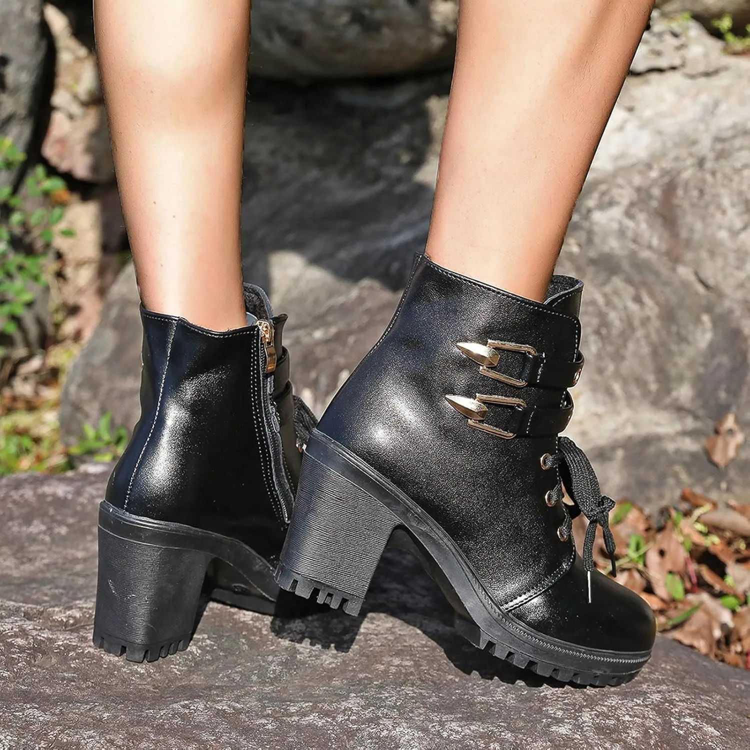 Cathalem Booties for Women Ankle Booties Womens Platform Booties Dress Punk Shoes with Zipper Wedge High Heel Booties