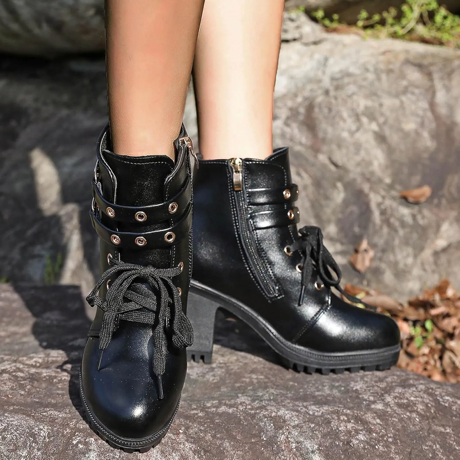 Cathalem Booties for Women Ankle Booties Womens Platform Booties Dress Punk Shoes with Zipper Wedge High Heel Booties