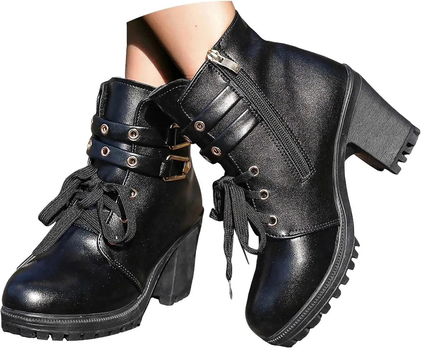 Cathalem Booties for Women Ankle Booties Womens Platform Booties Dress Punk Shoes with Zipper Wedge High Heel Booties