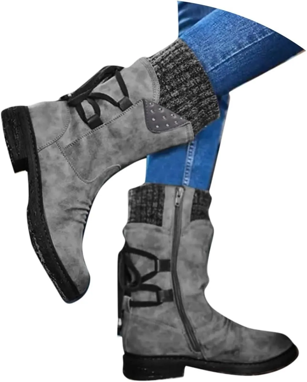 Cathalem Mid Calf Boots for Women Mid Calf Dress Boots Biker Motorcycle Riding Boots Women For Women Womens Winter Boots