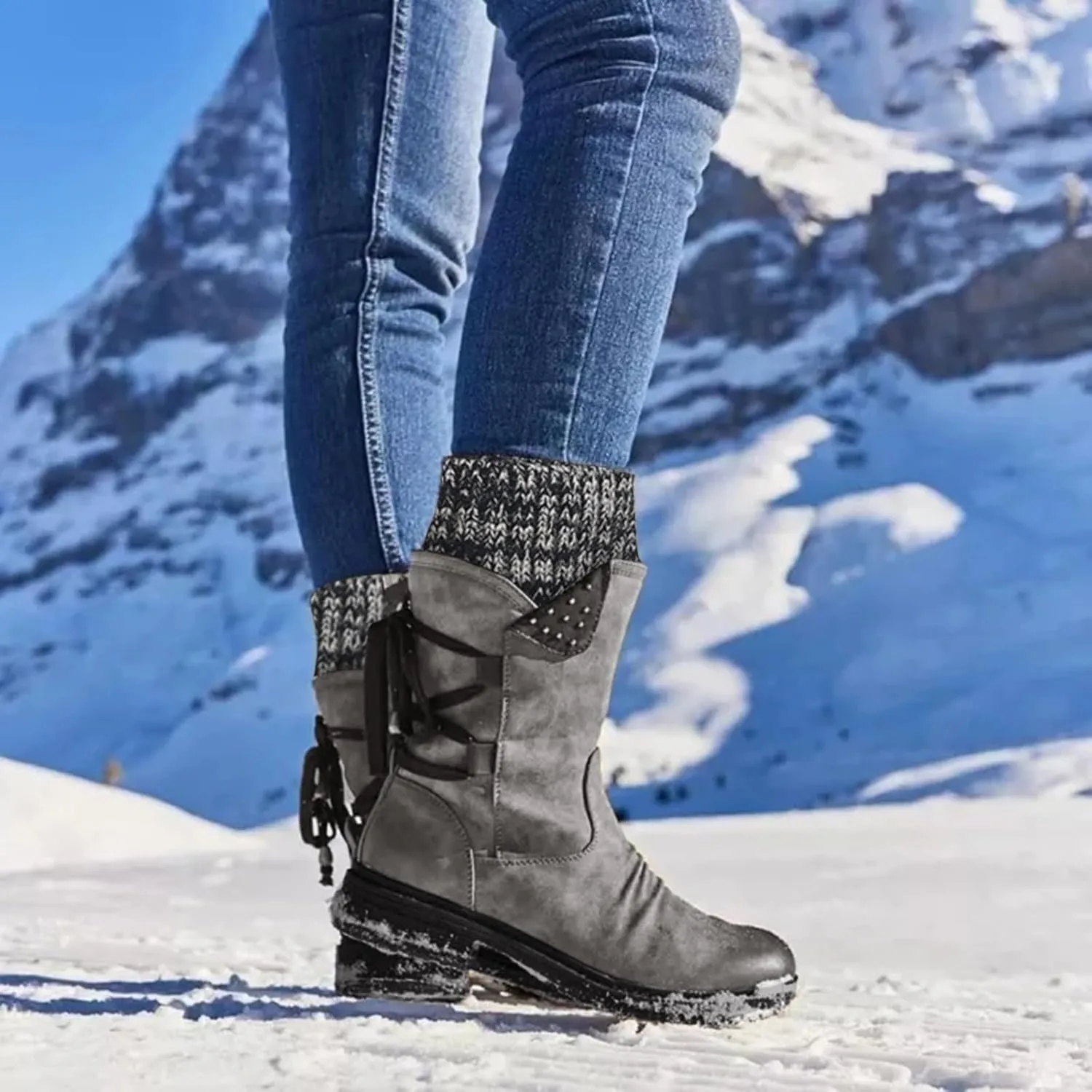 Cathalem Mid Calf Boots for Women Mid Calf Dress Boots Biker Motorcycle Riding Boots Women For Women Womens Winter Boots