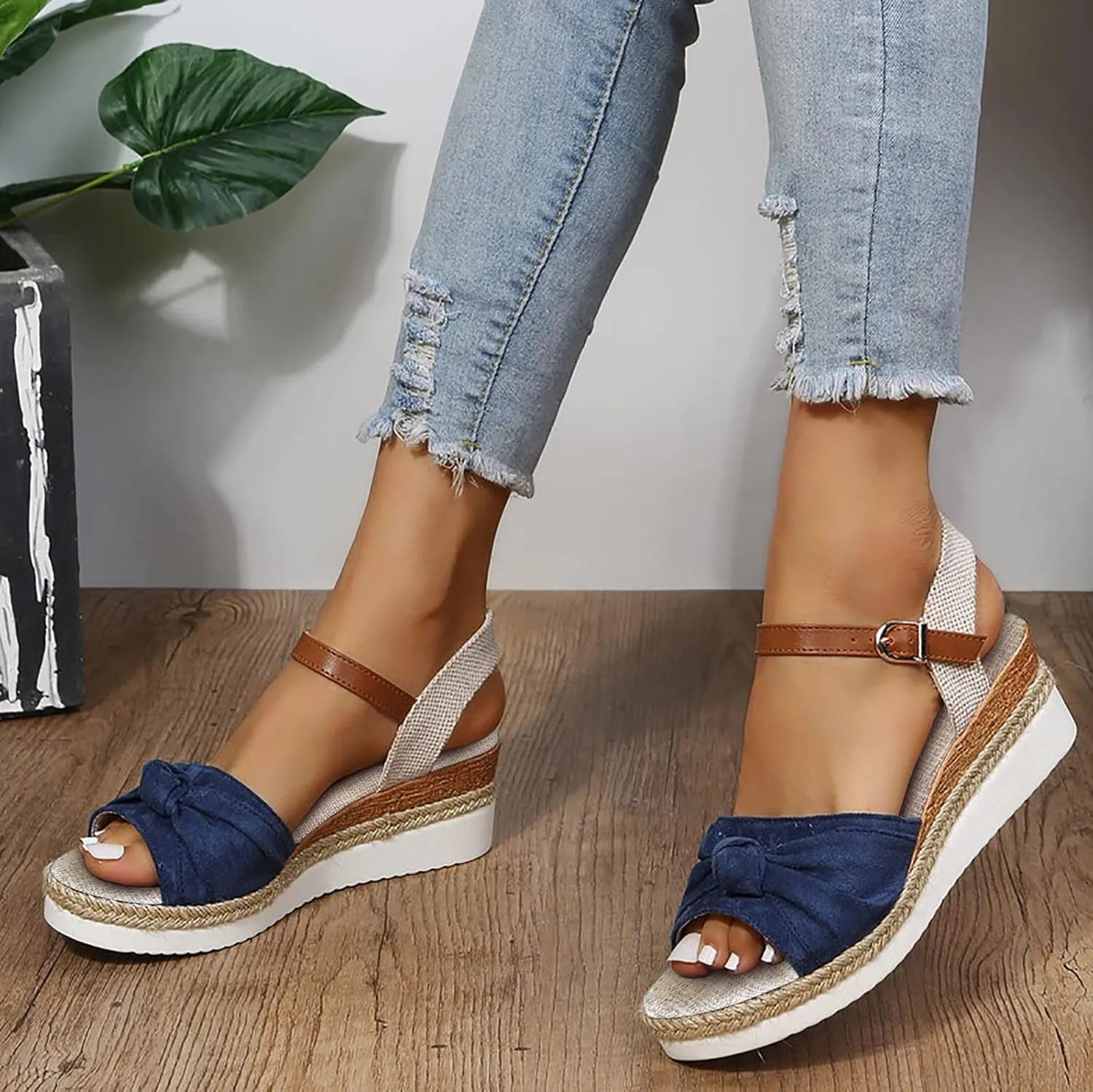 Cathalem Orthopedic Sandals for Women Espadrille Platform Sandals Women Fashion Casual Ankle Strap Wedge Heels