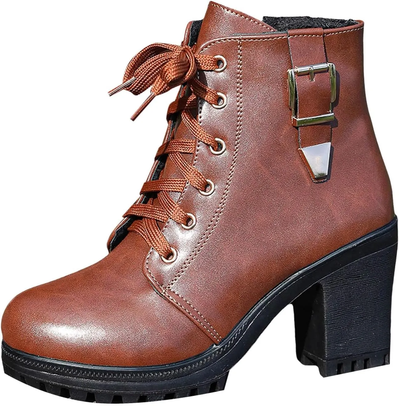 Cathalem Platform Boots for Women Black Chunky Heel Ankle Booties Lace Buckle Combat Boots with Zipper High Heel Goth Shoes