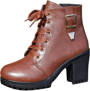 Cathalem Platform Boots for Women Black Chunky Heel Ankle Booties Lace Buckle Combat Boots with Zipper High Heel Goth Shoes