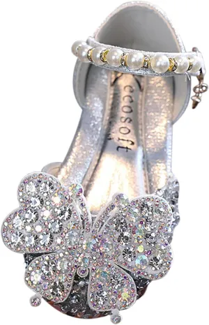 Fashion Spring and Summer Children Dance Shoes Girls Dress Show Princess Shoes Pearl Rhinestone Sequins Zookeeper Boots (Silver, 3-3.5 Years Toddler)