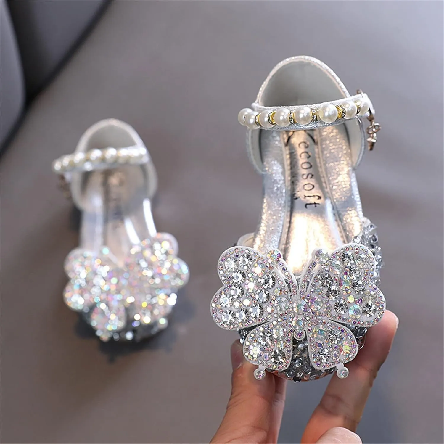 Fashion Spring and Summer Children Dance Shoes Girls Dress Show Princess Shoes Pearl Rhinestone Sequins Zookeeper Boots (Silver, 3-3.5 Years Toddler)