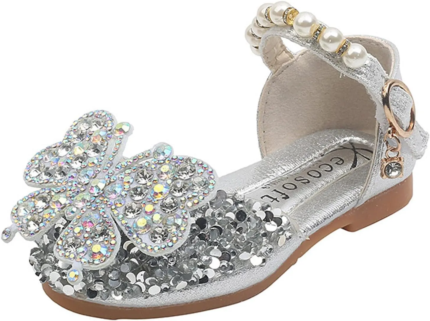 Fashion Spring and Summer Children Dance Shoes Girls Dress Show Princess Shoes Pearl Rhinestone Sequins Zookeeper Boots (Silver, 3-3.5 Years Toddler)