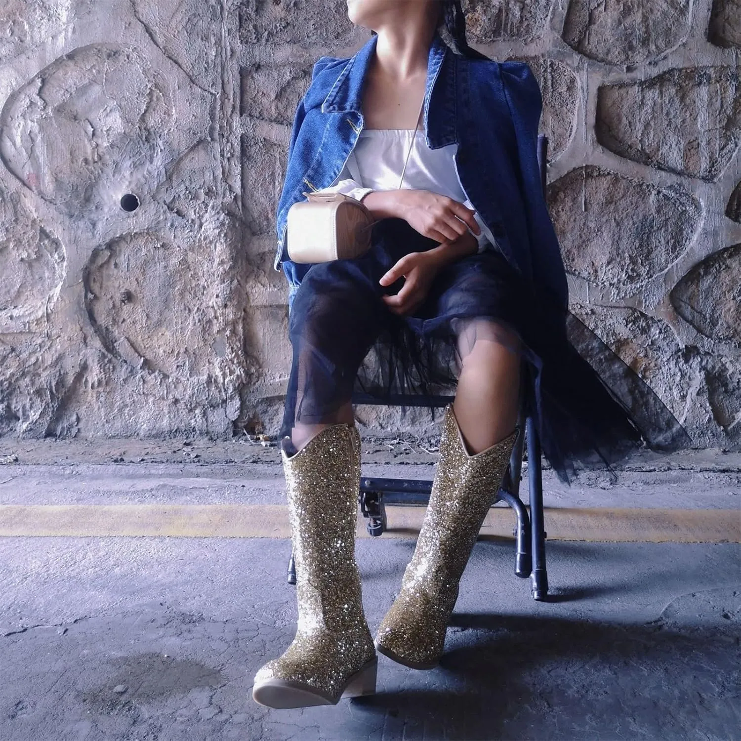 Girls Sequin Sparkly Cowboy Boots Kids hinestone Glitter Low Heel Wedding Dress Booties Western Girls Boots Wedge Heel