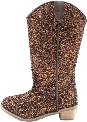 Girls Sequin Sparkly Cowboy Boots Kids hinestone Glitter Low Heel Wedding Dress Booties Western Girls Boots Wedge Heel