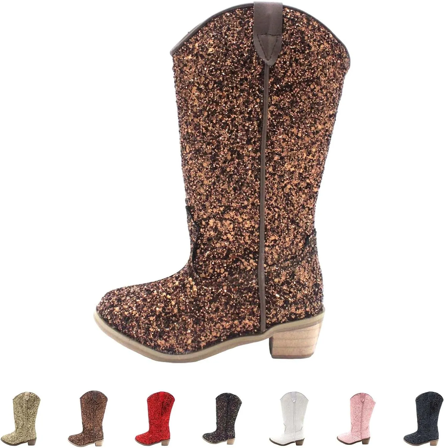 Girls Sequin Sparkly Cowboy Boots Kids hinestone Glitter Low Heel Wedding Dress Booties Western Girls Boots Wedge Heel