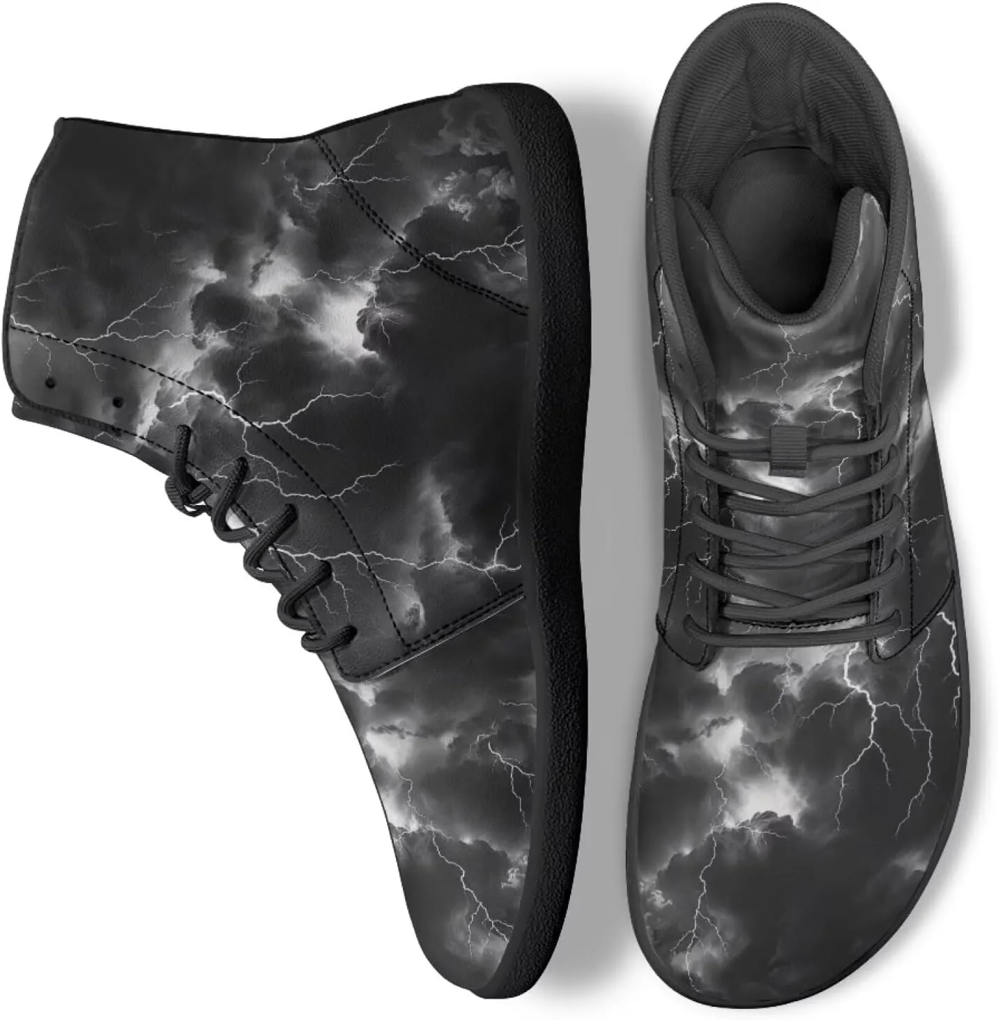High Top Lightning Flame Pattern Zero-Drop Barefoot Shoes PU Leather Running Shoes Grounding Shoes for Men