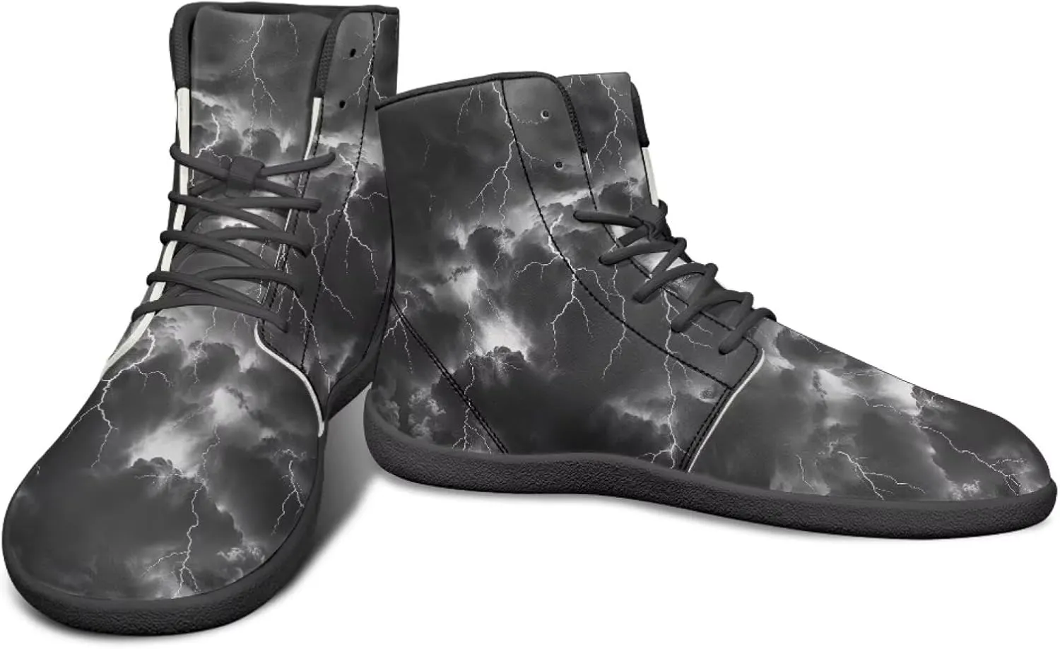 High Top Lightning Flame Pattern Zero-Drop Barefoot Shoes PU Leather Running Shoes Grounding Shoes for Men