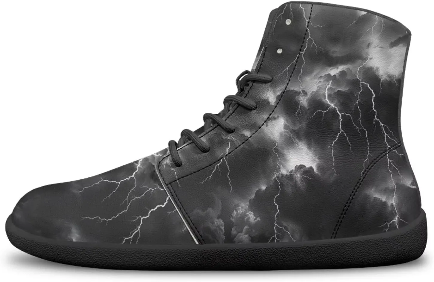 High Top Lightning Flame Pattern Zero-Drop Barefoot Shoes PU Leather Running Shoes Grounding Shoes for Men