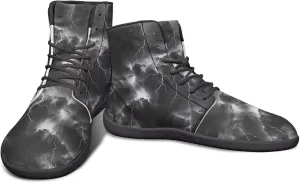 High Top Lightning Flame Pattern Zero-Drop Barefoot Shoes PU Leather Running Shoes Grounding Shoes for Men