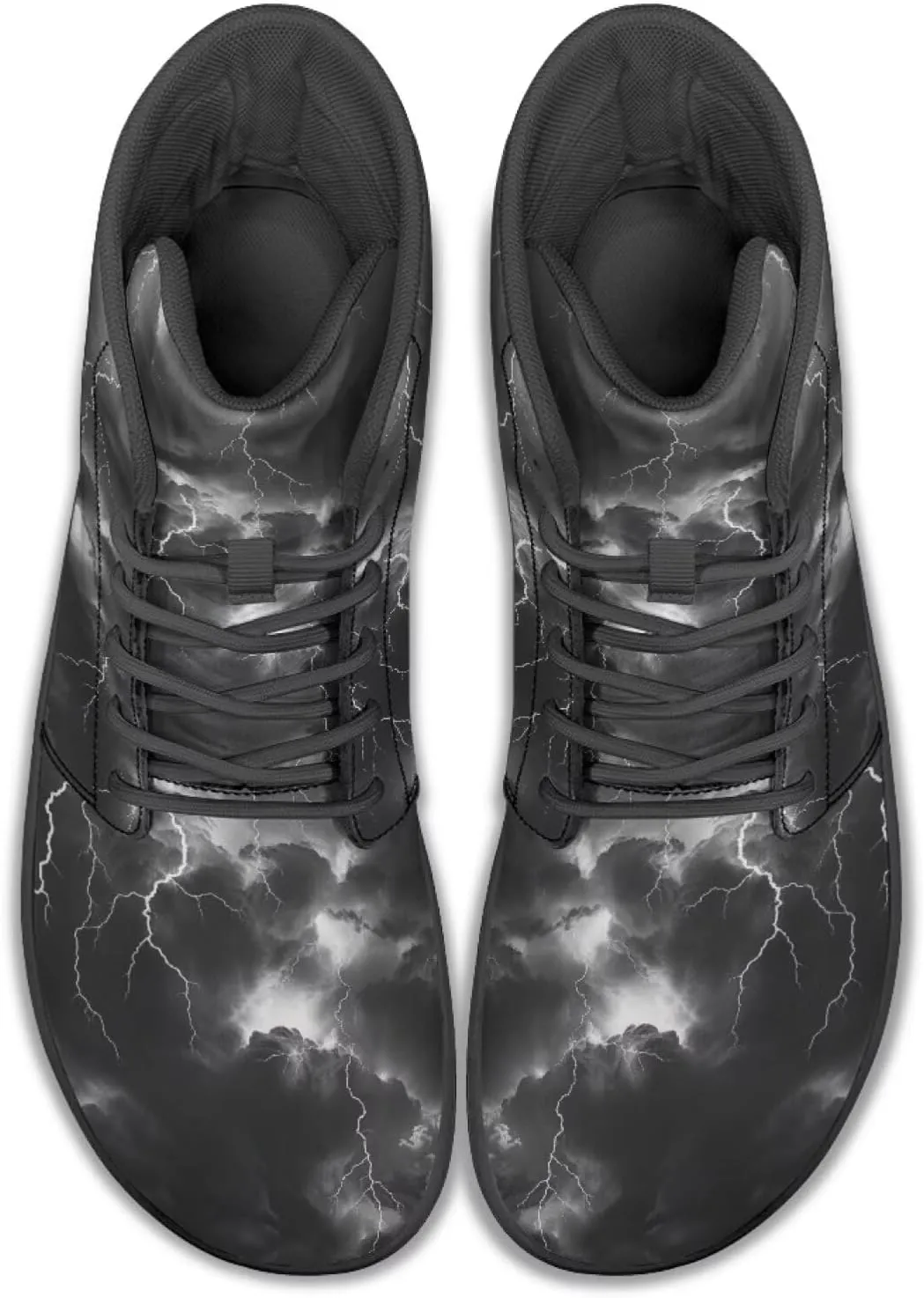 High Top Lightning Flame Pattern Zero-Drop Barefoot Shoes PU Leather Running Shoes Grounding Shoes for Men