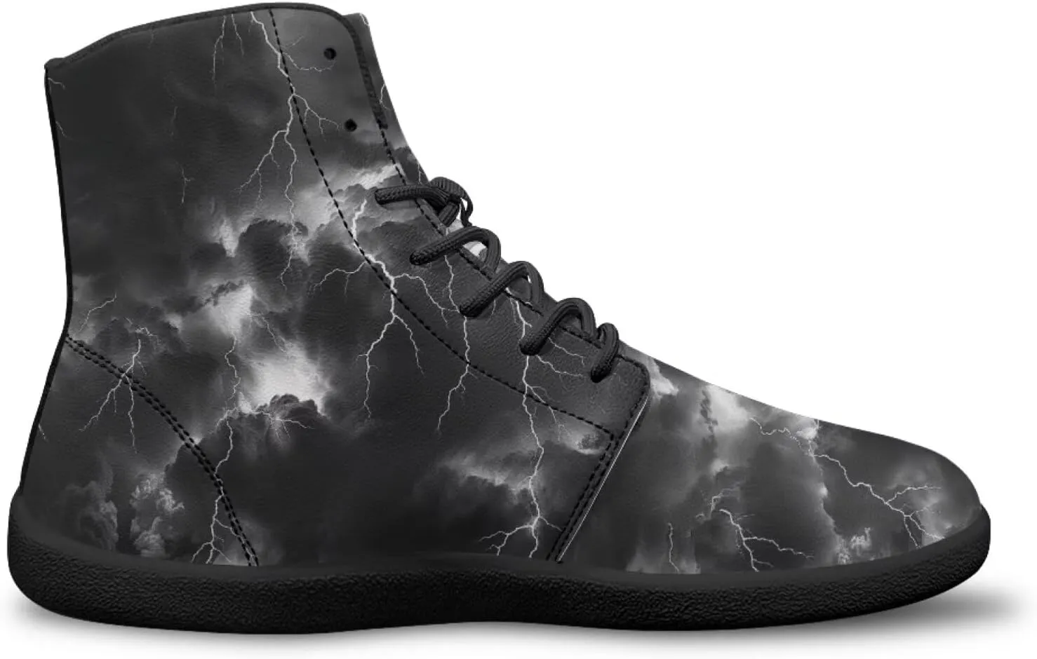 High Top Lightning Flame Pattern Zero-Drop Barefoot Shoes PU Leather Running Shoes Grounding Shoes for Men