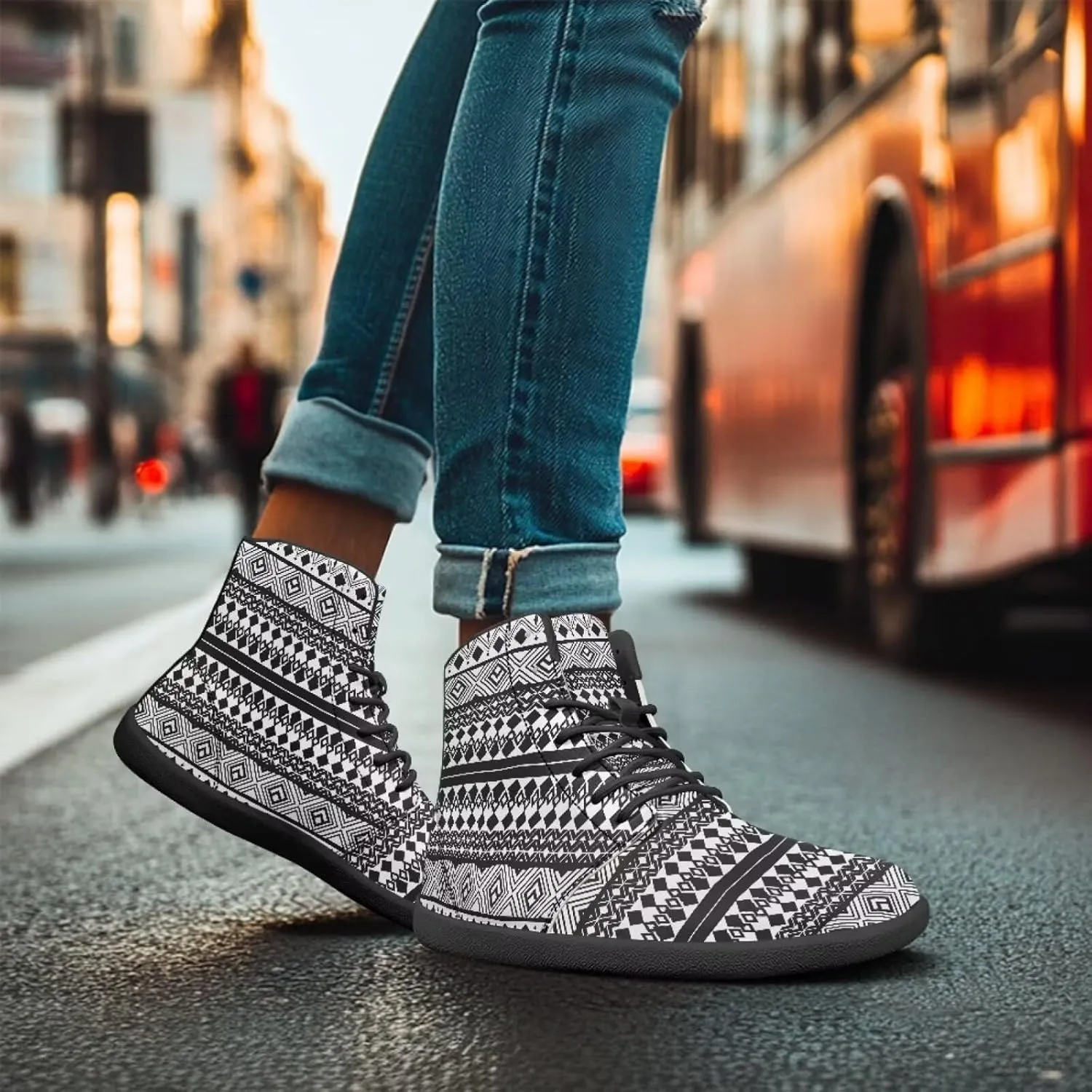High Top Tribal Ethnic Design Barefoot Running Shoes for Men Grounded Footwear Wide Toe Box Gym Shoes Casual Mens Shoes