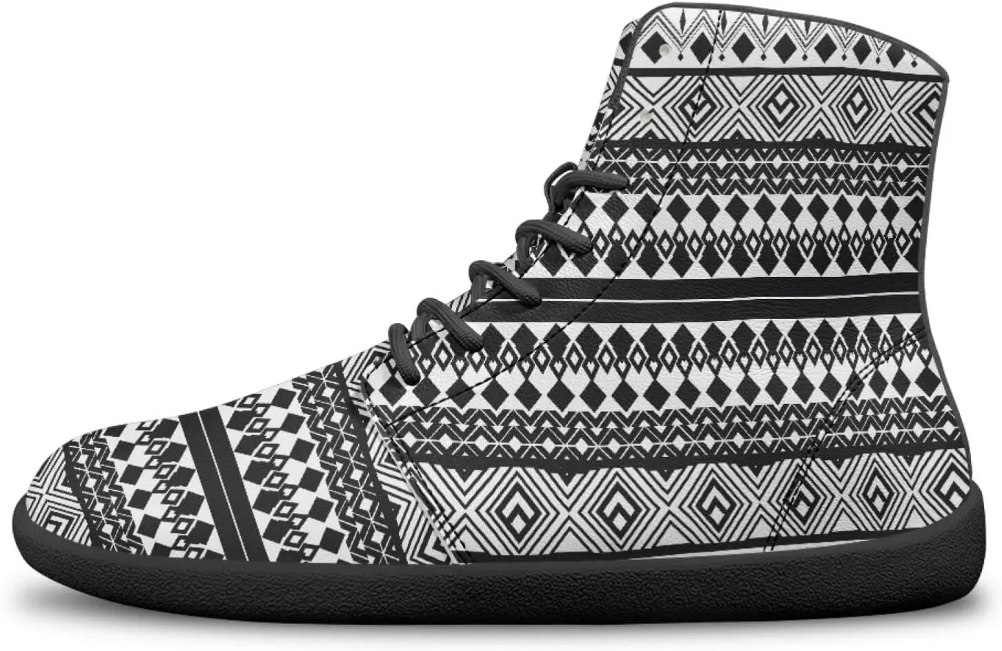 High Top Tribal Ethnic Design Barefoot Running Shoes for Men Grounded Footwear Wide Toe Box Gym Shoes Casual Mens Shoes