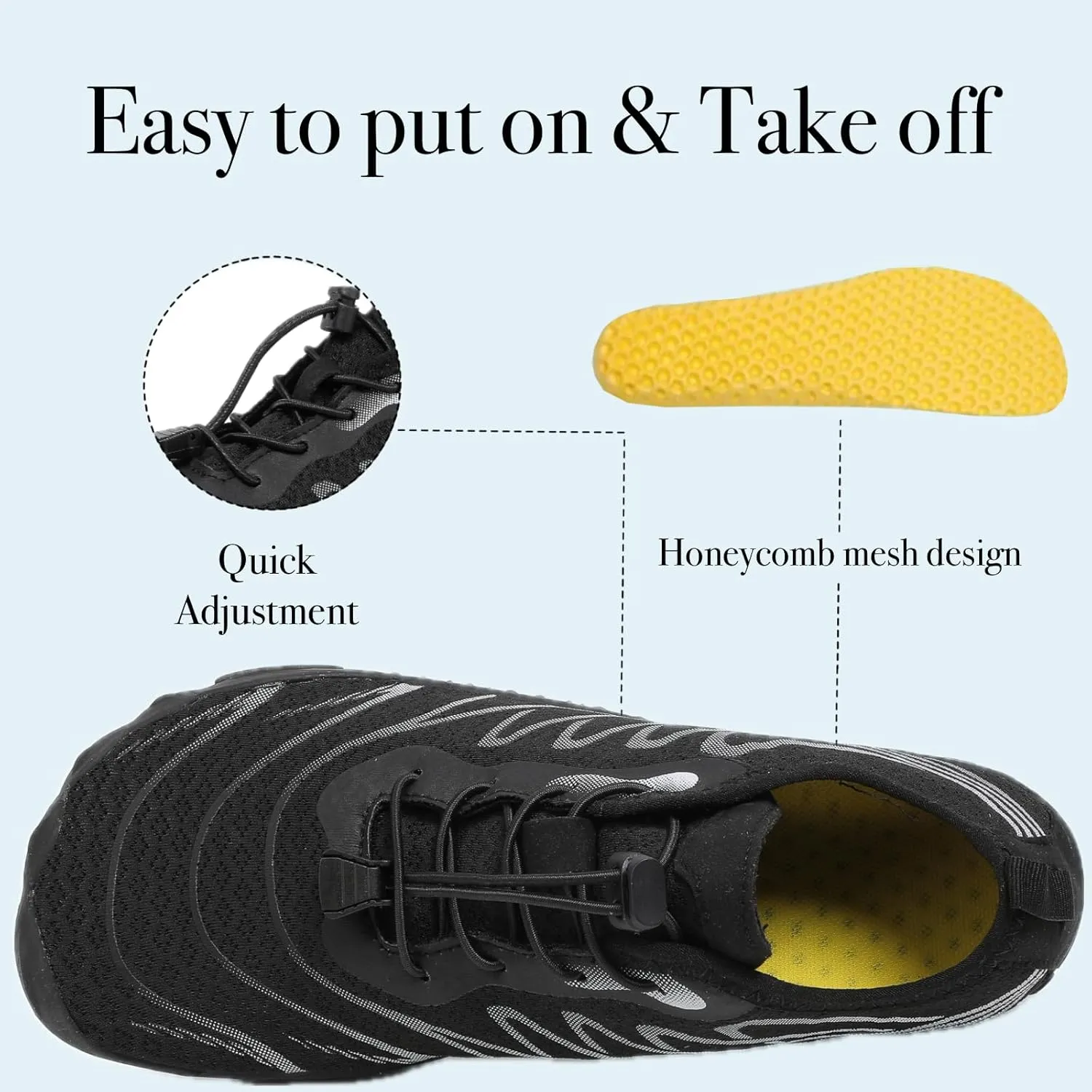 Hike Barefoot Water Shoes for Women Men, Barefoot Shoes with Wide Toe Box, Non-Slip & Quick Dry Breathable Aqua Socks for Beach Pool Aqua Swim Surf Hiking Walking Shoes