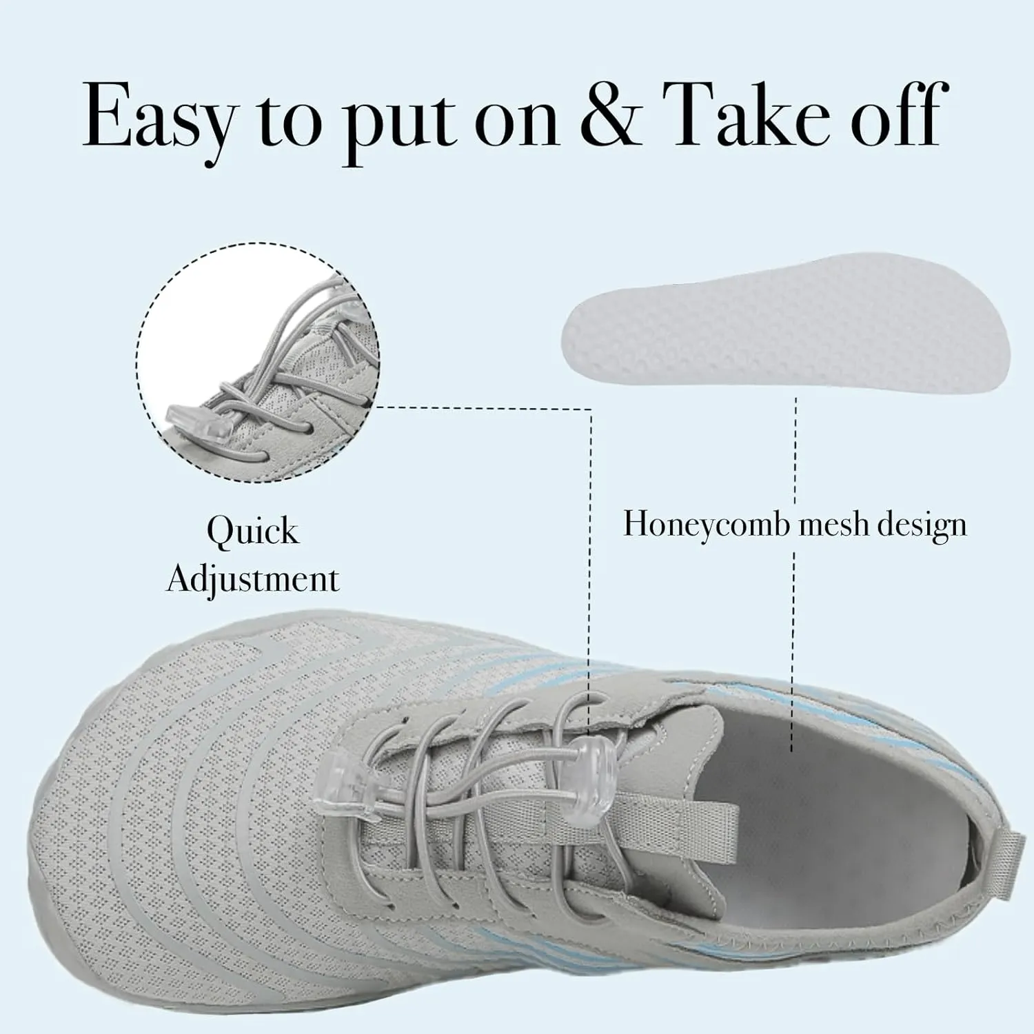 Hike Barefoot Water Shoes for Women Men, Barefoot Shoes with Wide Toe Box, Non-Slip & Quick Dry Breathable Aqua Socks for Beach Pool Aqua Swim Surf Hiking Walking Shoes