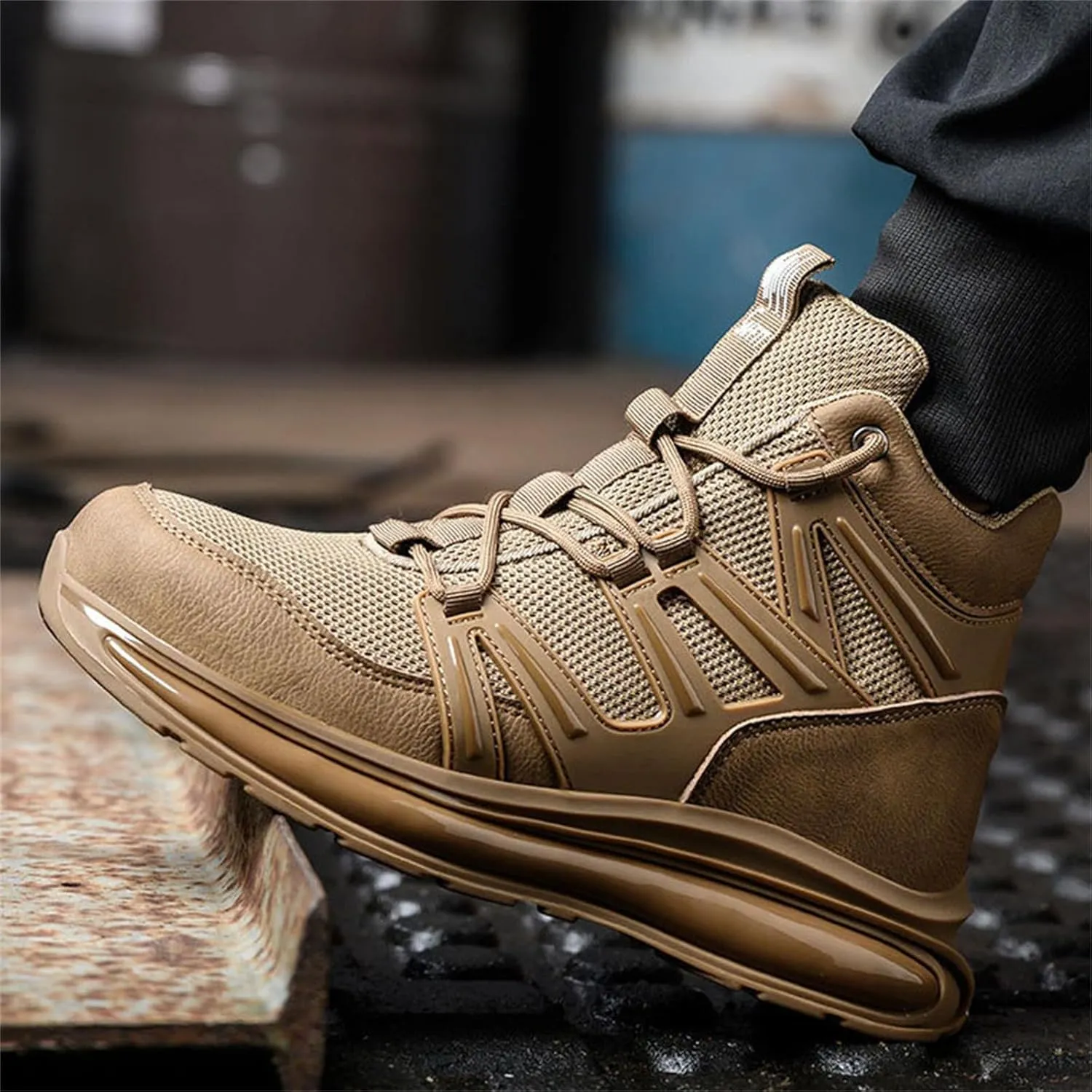 JiuQing Steel Toe Boots Lightweight Safety Industrial Boots Mens Air Cushion Work Sneaker Non-Slip Comfortable