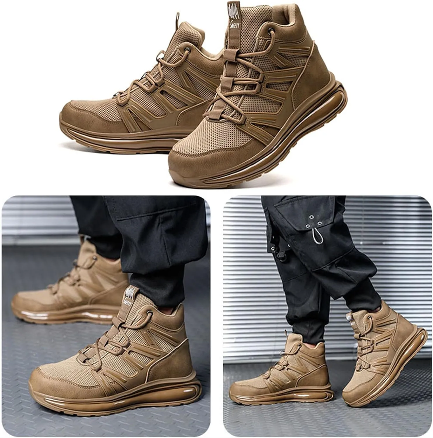 JiuQing Steel Toe Boots Lightweight Safety Industrial Boots Mens Air Cushion Work Sneaker Non-Slip Comfortable