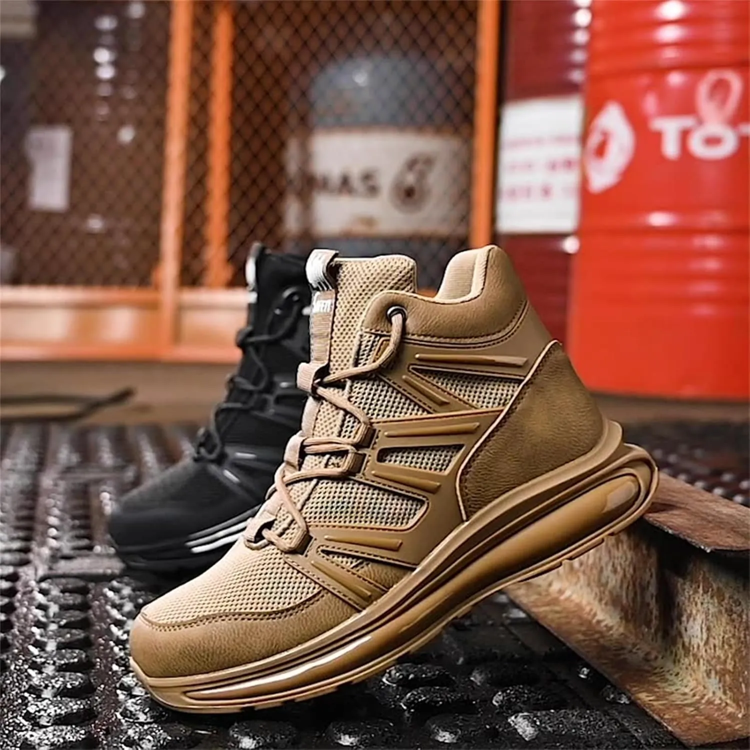 JiuQing Steel Toe Boots Lightweight Safety Industrial Boots Mens Air Cushion Work Sneaker Non-Slip Comfortable