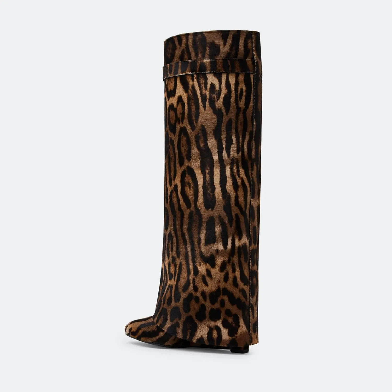 keleimusi Fold Over Wedge Boots Heeled PadLock Pant Knee High Shoes Tall/Short Booties in Black