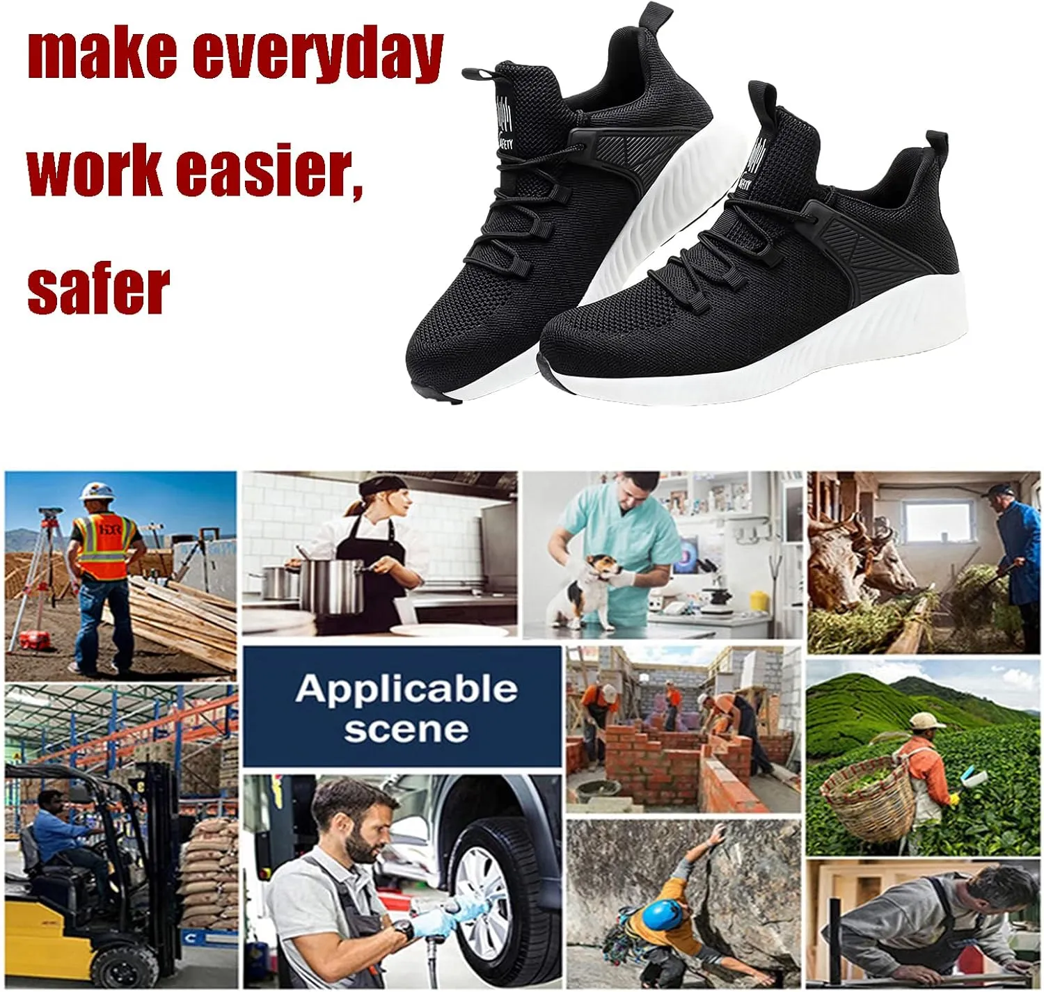 Lightweight Work Safety Sneakers,Work Shoes Provides a Comfortable, Breathable, Long-Term Foot Experience with Flying Woven Upper Material,