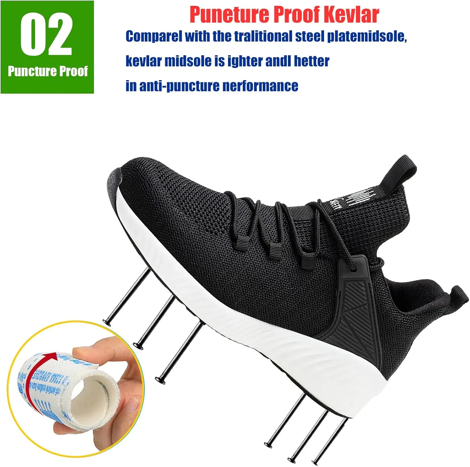 Lightweight Work Safety Sneakers,Work Shoes Provides a Comfortable, Breathable, Long-Term Foot Experience with Flying Woven Upper Material,