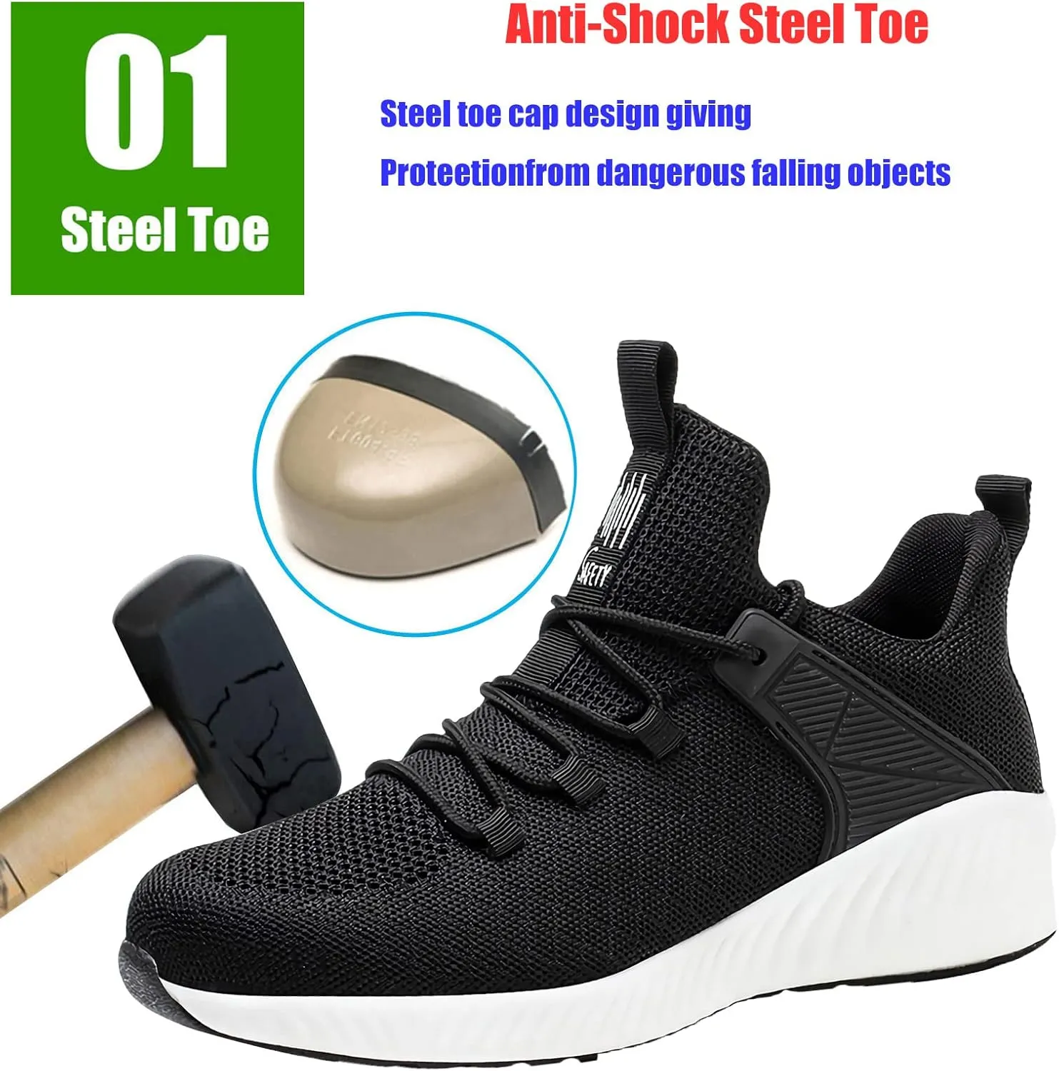 Lightweight Work Safety Sneakers,Work Shoes Provides a Comfortable, Breathable, Long-Term Foot Experience with Flying Woven Upper Material,