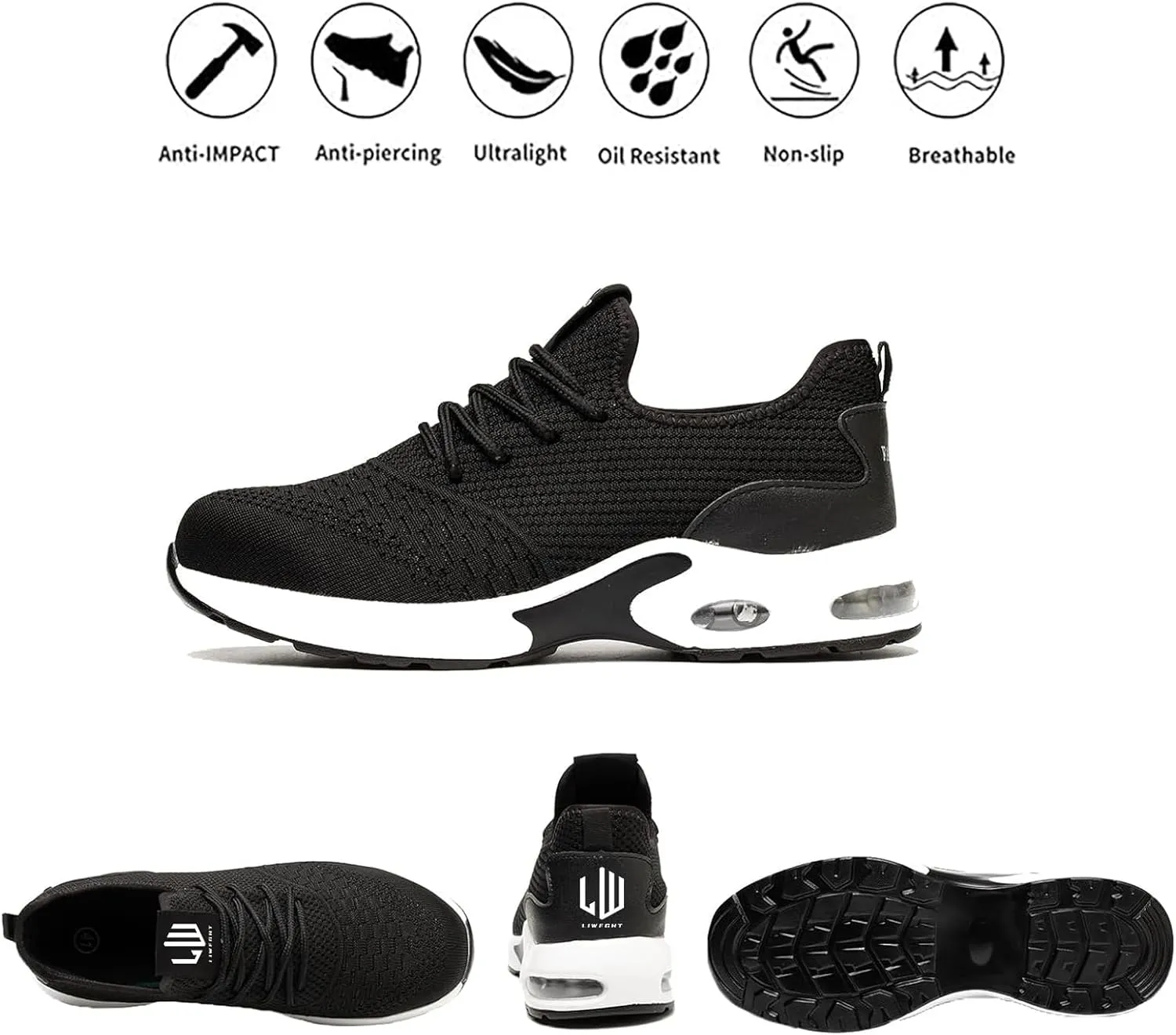 LIWEGHT Steel Toe Shoes for Women Lightweight Safety Shoes Women Comfortable Composite Steel Toe Sneakers Indestructible Shoes