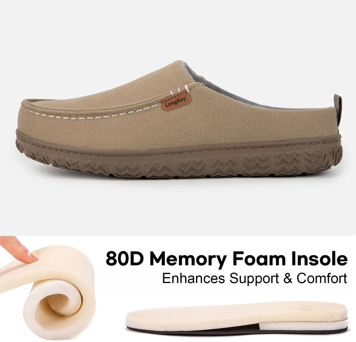 LongBay Men's Canvas Moccasin Slippers Slip on Memory Foam Clog House Shoes for Indoor Outdoor