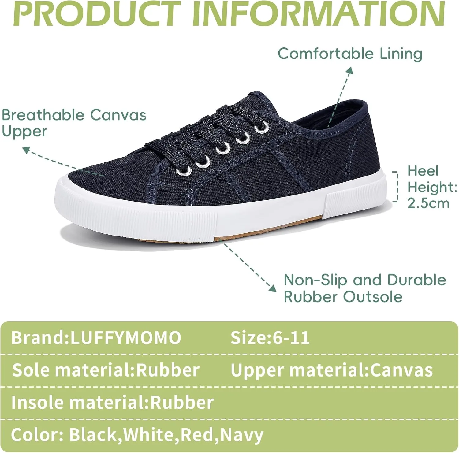 Luffymomo Women's Casual Canvas Shoes Comfortable Low Top Walking Shoes Classic Lightweight Lace-Up Fashion Sneakers