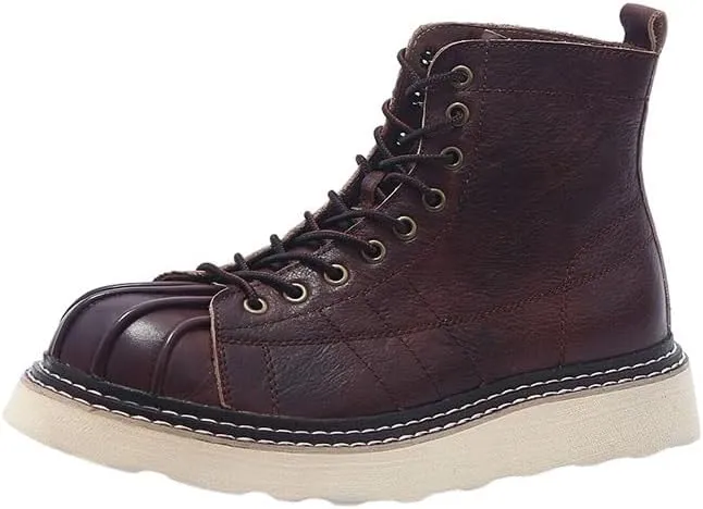 Men's Boots Thick Sole Round Toe High-waisted Lace-up Board Shoes Breathable Non-slip Wear-resistant Waterproof Suitable for Traveling