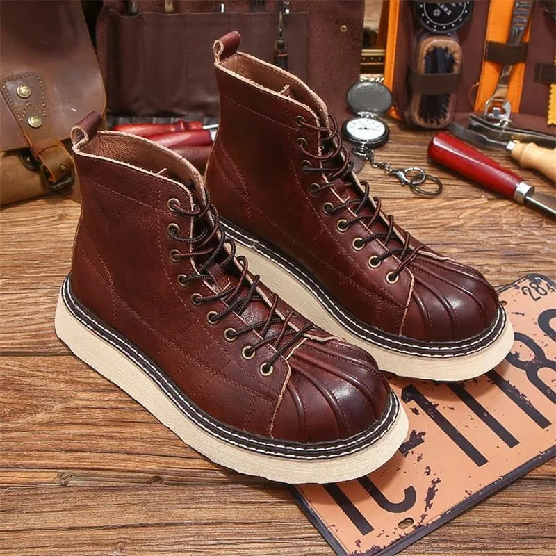 Men's Boots Thick Sole Round Toe High-waisted Lace-up Board Shoes Breathable Non-slip Wear-resistant Waterproof Suitable for Traveling