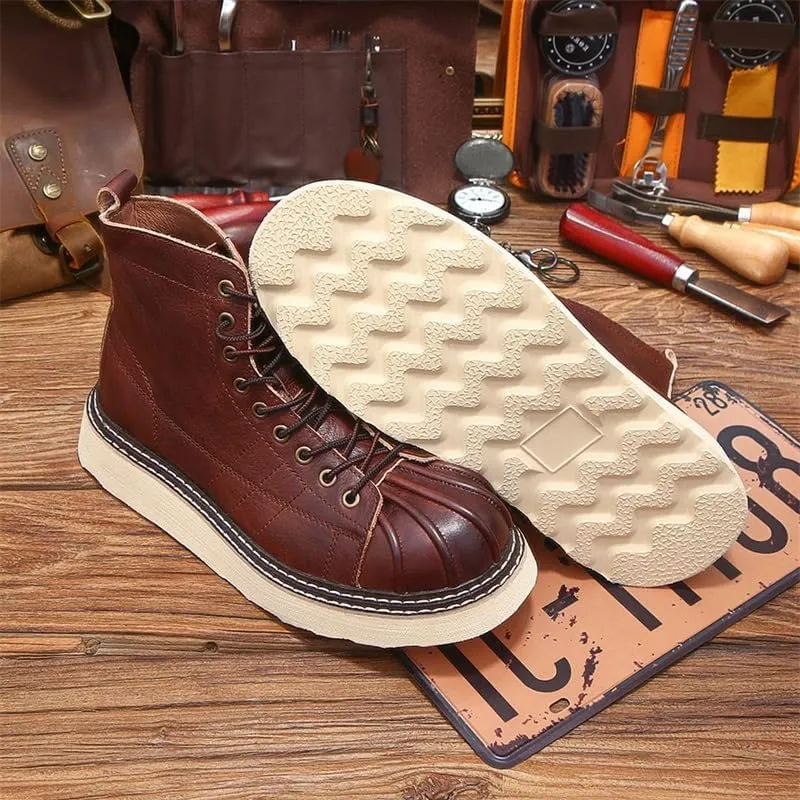 Men's Boots Thick Sole Round Toe High-waisted Lace-up Board Shoes Breathable Non-slip Wear-resistant Waterproof Suitable for Traveling