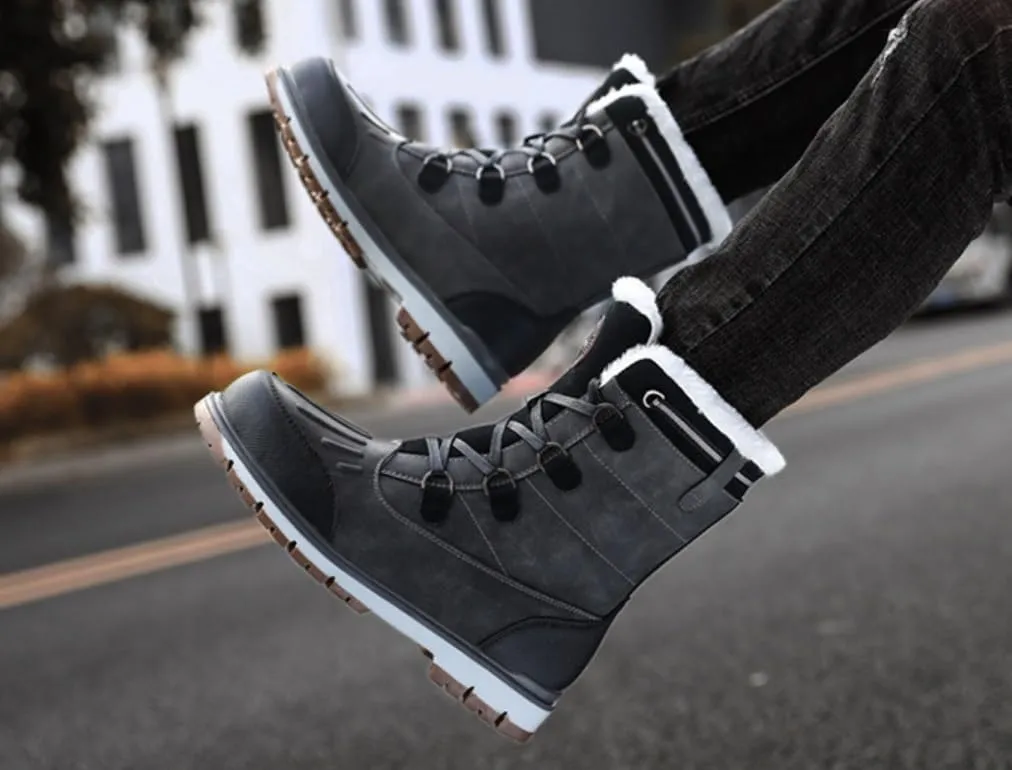 Men's Winter Snow Boots Warm Lace-Up Outdoor Comfort Round Toe Waterproof Lightweight Platform Dress Leather Derby Boots For Men