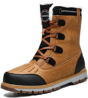 Men's Winter Snow Boots Warm Lace-Up Outdoor Comfort Round Toe Waterproof Lightweight Platform Dress Leather Derby Boots For Men